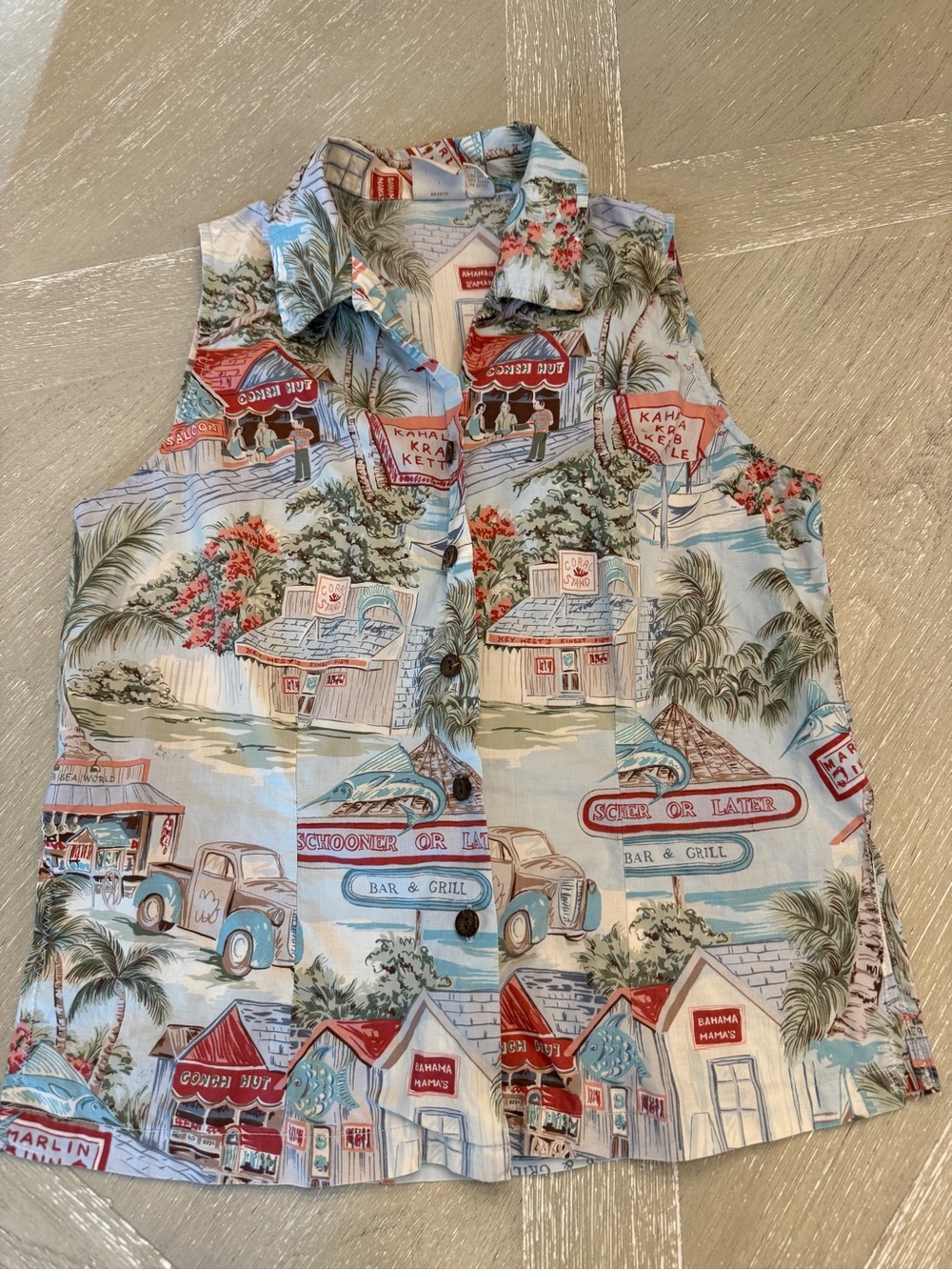 Sleeveless Vintage Tropical Beach Button-Front Tank Top Medium - Picture 1 of 12